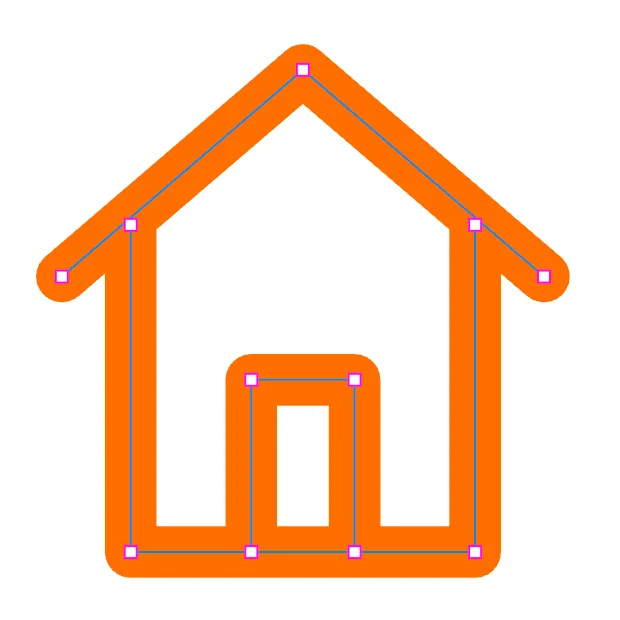 Une maison au trait, avec quelques points sur la ligne centrale du trait.