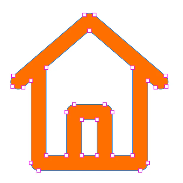 La même maison en forme pleine, avec des points tout autour de la forme.