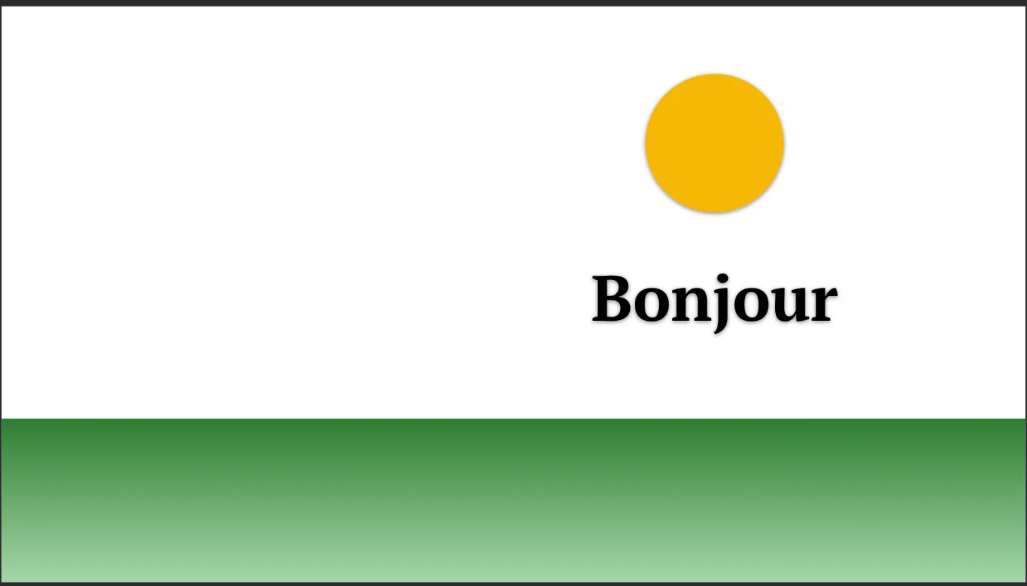 La bannière terminée : un soleil jaune, le titre Bonjour, un sol en dégradé vert
